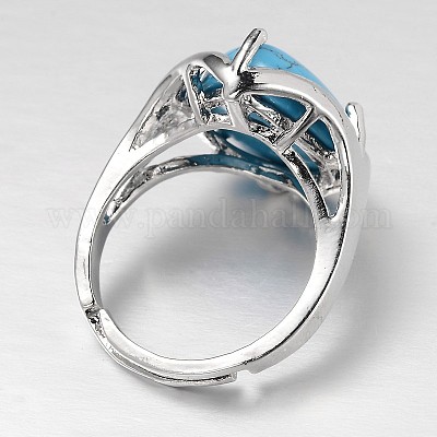 Регулируемые широкие кольца из латуни с драгоценными камнями в виде слезинки платинового тона RJEW-L062-02G-1