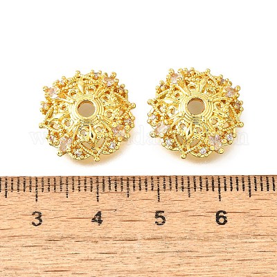 Колпачки для бусин из прозрачного кубического циркония с микропаве из латуни KK-V008-30G-1