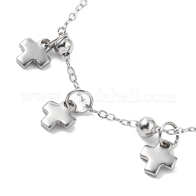 Браслеты с подвесками-крестиками из нержавеющей стали 304 BJEW-JB11698-1