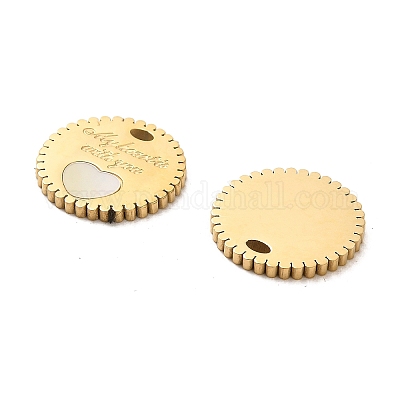 Плоские круглые подвески из нержавеющей стали 304 с сердцем в форме ракушки STAS-L022-080G-1