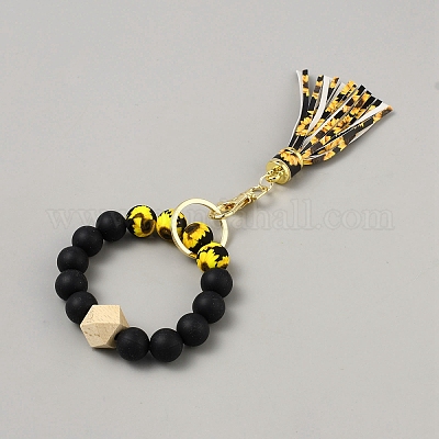 Силиконовый круглый брелок с бусинами на запястье AJEW-SZC0007-06B-1