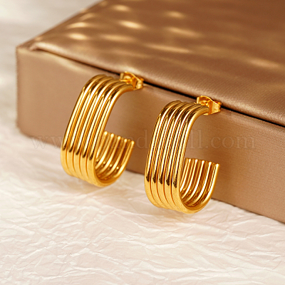 Стильные многослойные серьги-гвоздики в форме буквы С из нержавеющей стали 304 RT9970-1