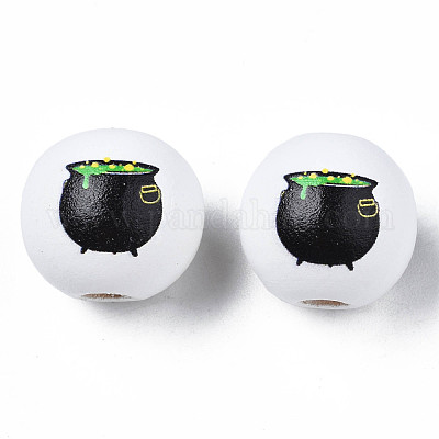 Бусины из натурального дерева с принтом на Хэллоуин WOOD-S057-075-1