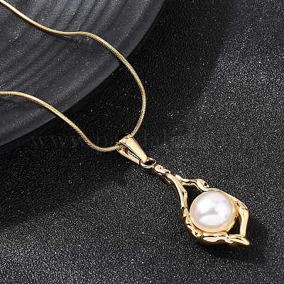 Ожерелья с подвеской в форме ракушки из нержавеющей стали 304 с акриловым жемчугом NJEW-G184-01G-1