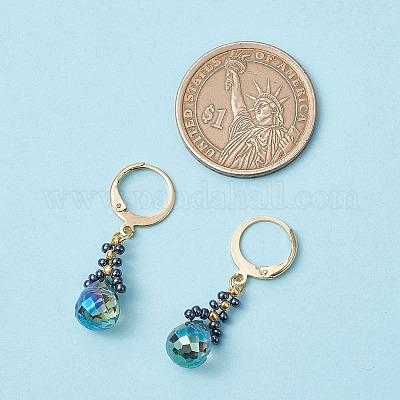 Серьги с заклепками из стеклянных бусин EJEW-MZ00398-1