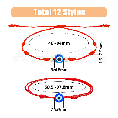 12шт. 9 стиля стеклянных браслетов с бусинами от сглаза BJEW-FI0001-24-1