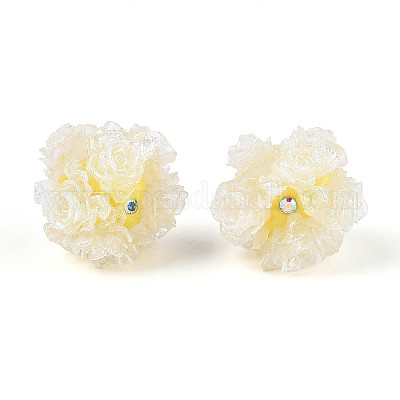 Бусины из полимерной глины со стразами и рельефными смоляными розами RESI-T059-01A-06-1