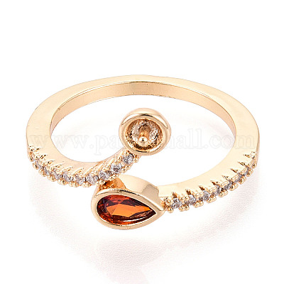 Каплевидная латунная микропаве кубический цирконий чашка колец закрепка KK-T076-08G-1