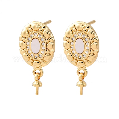 Фурнитура для серег-гвоздиков из латунных ракушек с микропаве из кубического циркония KK-D363-10G-1