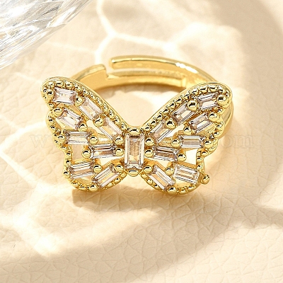 Регулируемая стойка покрытие латунь микро паве кубический цирконий перстни для женщин RJEW-M028-25G-05-1