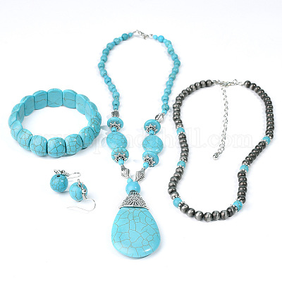 Ожерелья с подвесками из синтетической бирюзы в форме капли FS-WGCD8C0-01-1