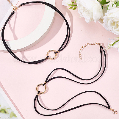 Ожерелья-чокеры из искусственной замши с черными кольцами из сплава NJEW-WH20002-11E-1