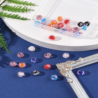 32 шт. 8-х цветные бусины-лэмпворк ручной работы с внутренним светящимся цветком LAMP-FS0001-34-1