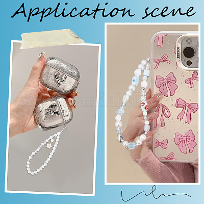 2 шт. 2 стиля пластиковых перламутровых и смоляных и стеклянных мобильных ремешков AJEW-GF0001-21B-1