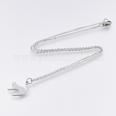 Не тускнеющие ожерелья с подвеской в виде котенка из нержавеющей стали 201 NJEW-T009-JN126-40-1-1