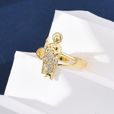 Латунные кольца-манжеты с микропаве и прозрачным цирконием для женщин RJEW-U047-05G-1