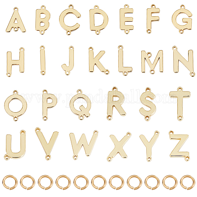 26 шт. 26 стиля латунных подвесок-букв с 52 открытыми соединительными кольцами KK-CN0002-66-1