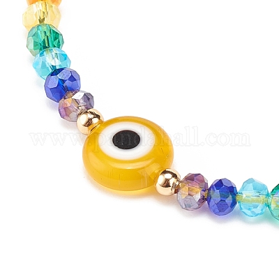 Rainbow Evil Eye Glass Bead Bracelet