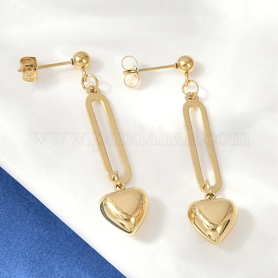 Серьги-гвоздики в форме сердца из нержавеющей стали 304 EJEW-V004-01G-1