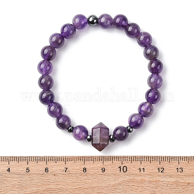 Эластичный браслет из бусин натурального аметиста для женщин BJEW-A145-01F-1