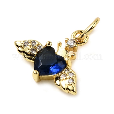 Подвески в форме сердца с крыльями из латуни с микропаве из кубических цирконий KK-C134-22G-1