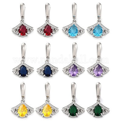 Серьги-кольца из латуни с кубическим цирконием и листьями гинкго для женщин EJEW-I304-30P-1