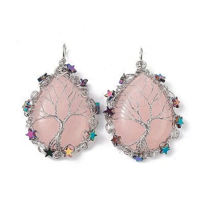 Естественно розового кварца большие кулоны G-L524-09P-01-1