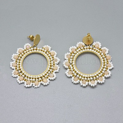 Серьги из бисера ручной работы плетеные из стекла EJEW-F235-N01-1