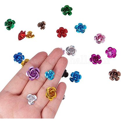 PandaHall 600 Pieces Mixed Color 3-Size Aluminum Rose Flower Tiny Metal Beads Jewelry Making DIY Craft FALUM-PH0001-01-1