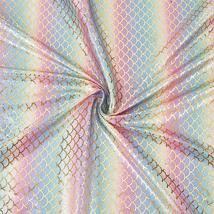 Fingerinspire tessuto a squame di sirena 39x59 pollice gradiente oro ologramma arcobaleno tessuto elasticizzato a 2 vie per squame di pesce spandex di colore chiaro sirena stampato tessuto elasticizzato per vestiti cucito DIY-WH0304-480-1
