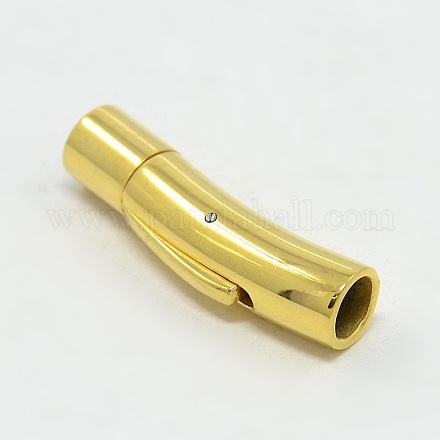 304ステンレススチール製バヨネットクラスプ  コラム  ゴールドカラー  27x6mm  穴：3mm X-STAS-I013-3mm-G-1