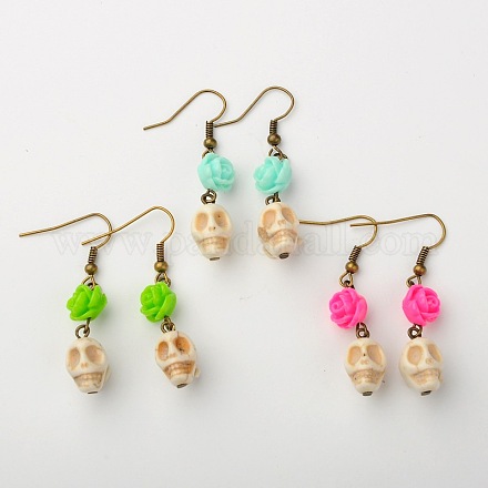 Dyed Synthetic Magnesite Skull Earrings EJEW-JE01026-1