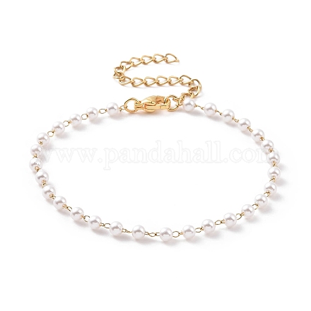 Braccialetti rotondi in plastica con perle finte BJEW-E054-07G-1
