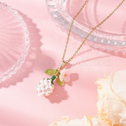 Подвеска в виде цветка из стеклянных бусин и искусственного жемчуга из нержавеющей стали 304 NJEW-MZ00115-04-1