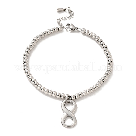 304 Stainless Steel Infinity Charm Bracelet with 201 Stainless Steel Round Beads for Women BJEW-B057-07P-1