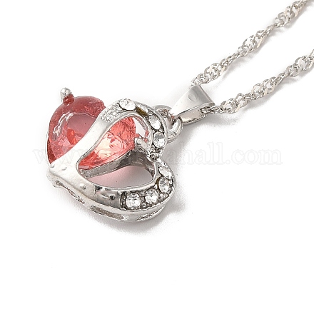 Resin Heart Pendant Necklace with Singapore Chains NJEW-C003-01C-1