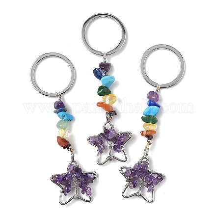 Звездные латунные аметистовые брелки HJEW-S006-01P-K-1