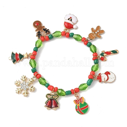 Рождественские браслеты с подвесками из сплава и эмали BJEW-B155-01B-KCG-1