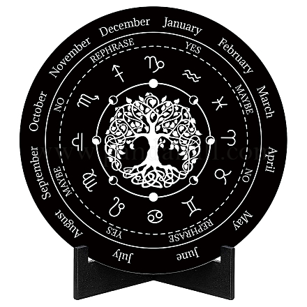 Creatcabin roue de l'année signe décor païen calendrier wicca vacances wiccan tableau pendule autel support de sorcière arbre de vie plaque gravée fournitures spirituelles en bois outils pour Halloween noir 7.9 pouce DIY-WH0433-010-1