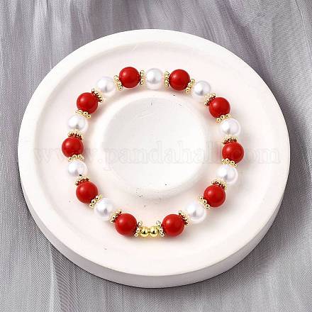 Абс имитация жемчуга круглые бусины эластичные браслеты для женщин BJEW-D317-10B-G-1