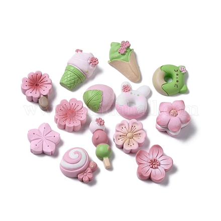 Cherry Blossom Flower/Donut/Ice Cream Macaron Color Resin Decoden Cabochons RESI-B019-01-1