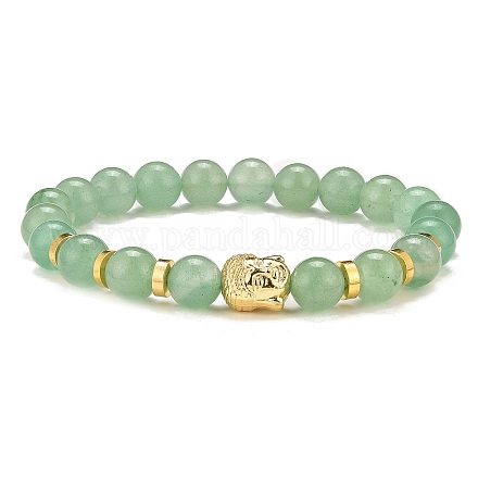 Bracelets extensibles en perles d'aventurine verte naturelle et tête de bouddha en alliage BJEW-JB09420-04-1