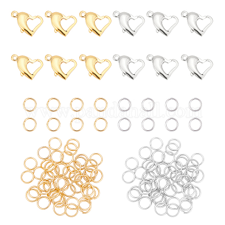 DICOSMETIC 4 Style 12pcs Stainless Steel Heart Lobster Claw Clasps with 100pcs Open Jump Rings Heart-Shaped Lanyard Snap Clip Hooks Metal Lobster Claw Clasps for Jewelry Making Craft STAS-DC0001-14-1