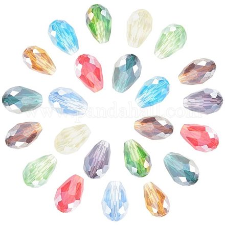 NBEADS 200 Pcs Crystal Tear Drop Glass Beads Faceted Teardrop Beads AB-Color Plated for DIY Jewelry Making Findings EGLA-NB0001-08-1