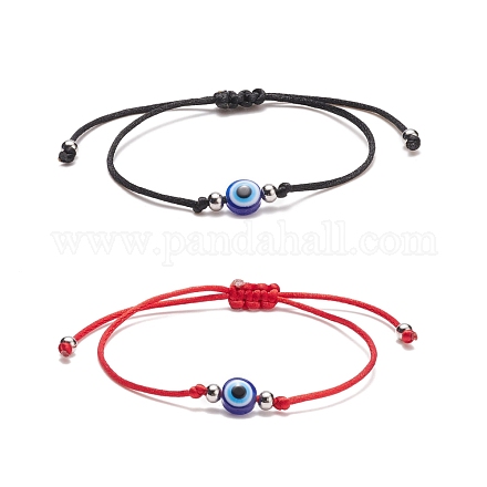 Ensemble de bracelets de perles tressées en résine mauvais œil 2 pièces 2 couleurs BJEW-JB08496-1