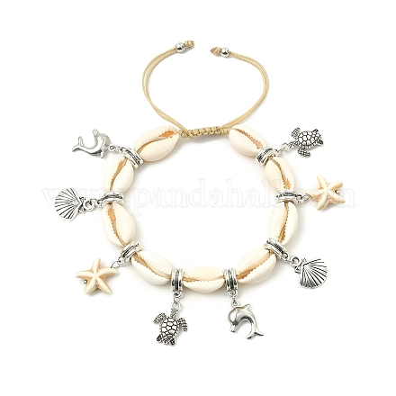 Dolphin & Tortoise Alloy & Synthetic Turquoise Starfish Charm Bracelet BJEW-TA00380-1