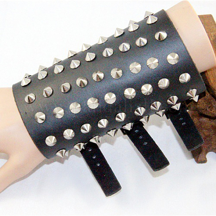 Punk Rock Style Cowhide Leather Rivet Bracelets BJEW-O088-16-1