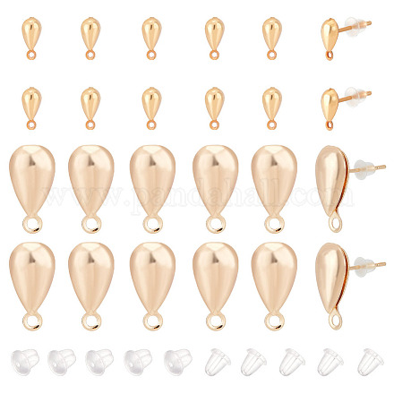 Benecreat 48 個 2 スタイルリアル 18k ゴールドメッキ真鍮スタッドティアドロップイヤリング  耳スタッドパーツとループと 80 個のプラスチックピアスキャッチ女性イヤリングジュエリー diy 作成 KK-BC0009-65-1