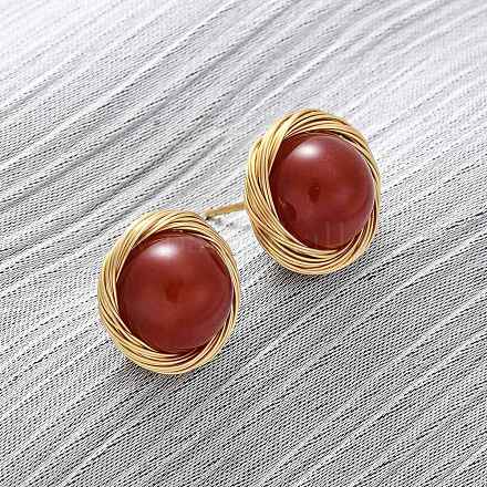 Серьги-гвоздики из натурального сердолика из латуни EJEW-Q043-01G-1