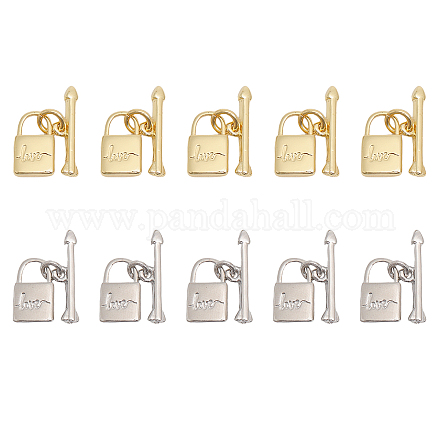 CHGCRAFT 10Sets 2Colors Lock and Arrow Shape Rack Plating Brass Toggle Clasps for Necklace Bracelet Jewelry Making ZIRC-CA0001-21-1